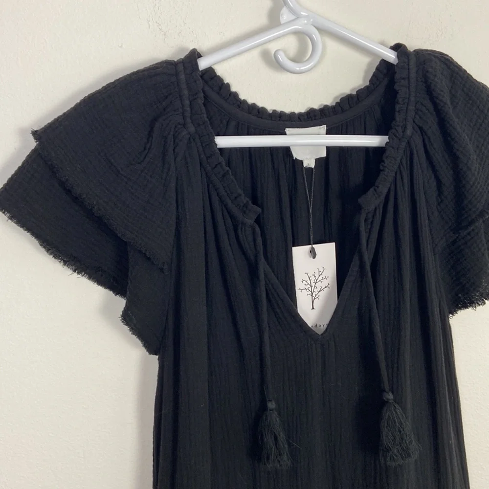NWT Sundays Reese Dress Women's S Gauze Split Neck Cinched Waist Summer Coastal - Picture 5 of 12